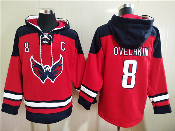 Men's Washington Capitals #8 Alex Ovechkin Red Ageless Must-Have Lace-Up Pullover Hoodie